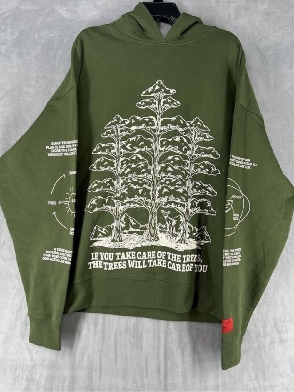 CHNGE Unisex Trees Are The Root Oversized Cuffed Long Sleeve Hoodie, Green, med - Picture 7 of 16